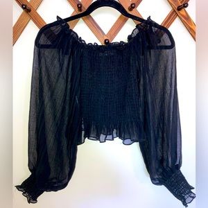 Nasty Gal Sheer Puff-Sleeve Blouse